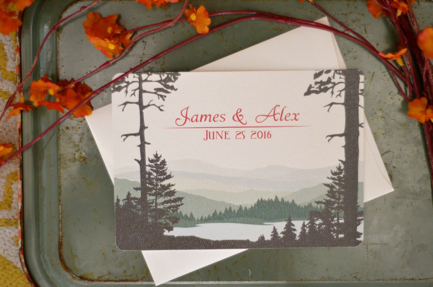 Appalachian Mountains with river valley Wedding Invitation  5x7 Invitation with A7 Envelope
