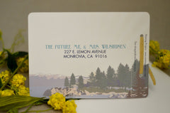 Lake Tahoe Landscape with Fannette Island Sunrise //Livret Wedding Invitation Booklet Style with Postcard RSVP // BP1