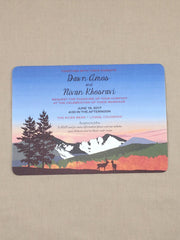 Longs Peak Colorado 5x7 Wedding Invitation/ Fall colors and 2 deer with A7 envelope - JA1