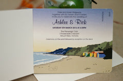 Australian Coast at Sunset 3pg Livret Beach Booklet Wedding Invitation with RSVP Postcard