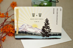 Mt. Hood Oregon Mountain Landscape -4pg Unique Rustic Livret Wedding Invitation Booklet Style with Postcard RSVP