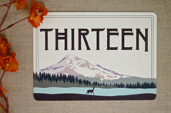Mt. Hood Oregon Purple Sunset Landscape // Purple and green Snow Cap Mountains // Table Number for Wedding Reception // BP1