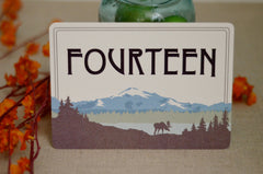 MT Palmer Craftsman Alaskan // Blue and green Snow Cap Mountains // Table Number for Wedding Reception