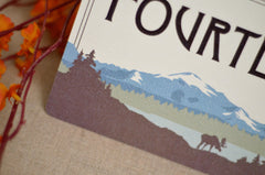 MT Palmer Craftsman Alaskan // Blue and green Snow Cap Mountains // Table Number for Wedding Reception