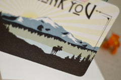 Mt. Palmer Alaska Flat Craftsman Wedding Thank You Notecard with Envelope // Blue and Green Mountain Landscape