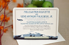 Mt. Palmer Craftsman Save The Date Notecard with Envelope // Blue and Green Alaskan Mountain Landscape // BP1