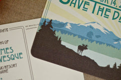 Mt. Palmer Alaska Flat Craftsman Wedding Save The Date Postcard // Blue and Green Mountain Landscape