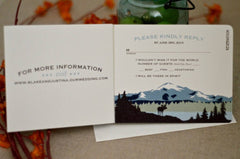 Mt. Palmer Alaska Blue and Green Mountain Landscape // 3pg Rustic Livret Wedding Invitation Booklet Style with Postcard RSVP