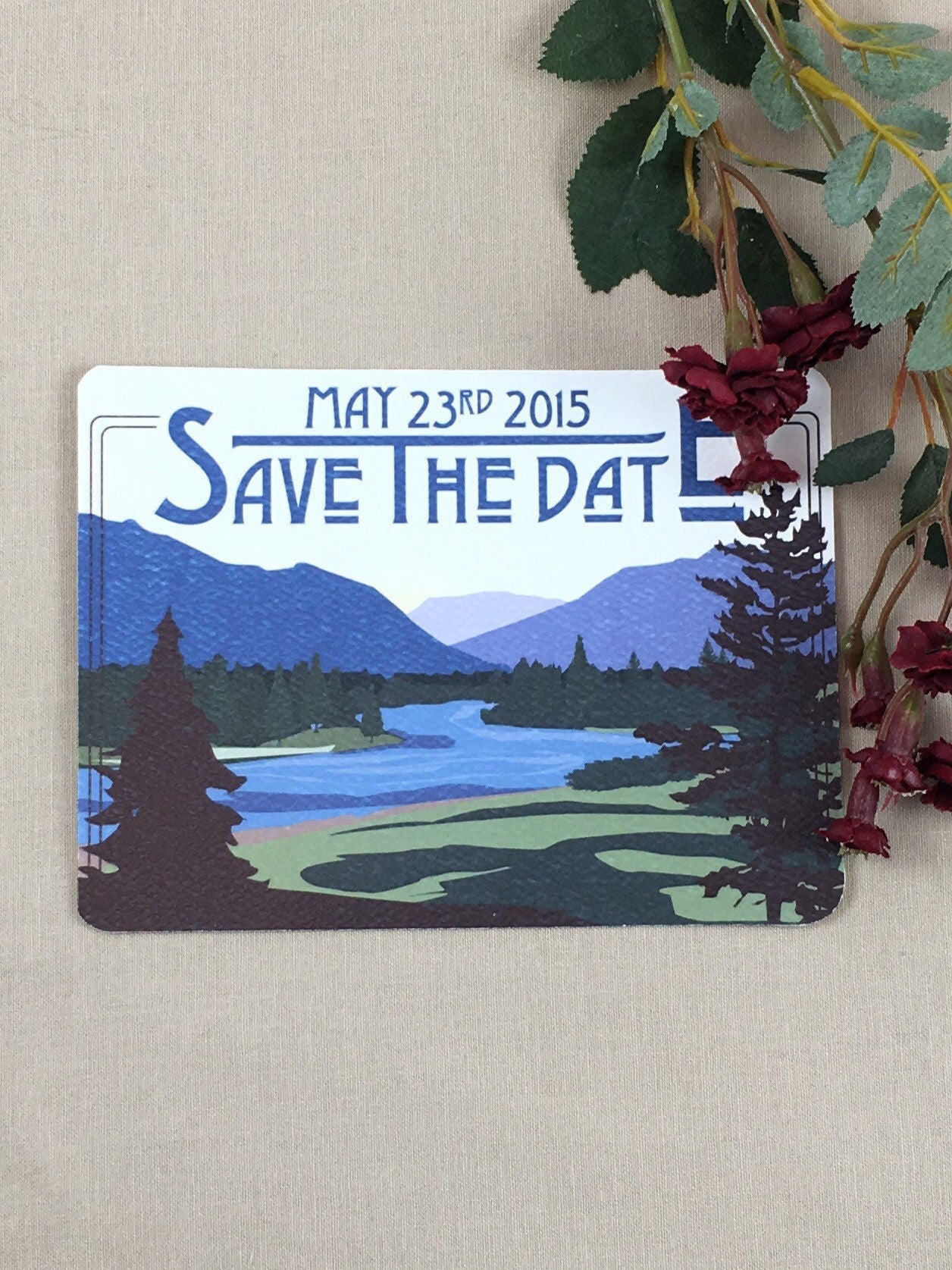 Montana River and Mountains Save the Date postcards