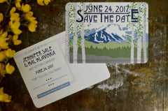 Pikes Peak Colorado Mountains Save The Date Postcard - Colorado Wedding Blue and Green Landscape Save The Date