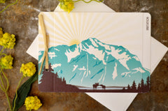 Denali Alaskan Mountains (Turquoise & Brown) with Moose Sunrise 5x7 2pg Livret Booklet / A7 Envelopes - BP1