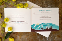 Denali Alaskan Mountains with Moose Sunrise Livret Booklet and Tear-off RSVP Postcard / A7 Envelopes - BP1