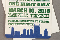 Nashville Save The Date, Nashville Concert Poster Save the Date Notecard with A2 Envelope,  One night Only, Hatch Show Inspired