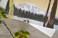 Mount Rainier National Park Washington Mountain with Deer 2pg Livret Booklet Wedding Invitation with Envelope - BP1