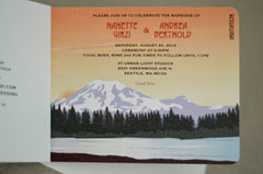 Mount Rainier National Park Washington Mountain with Deer and Sunset 2pg Livret Booklet Wedding Invitation with Envelope