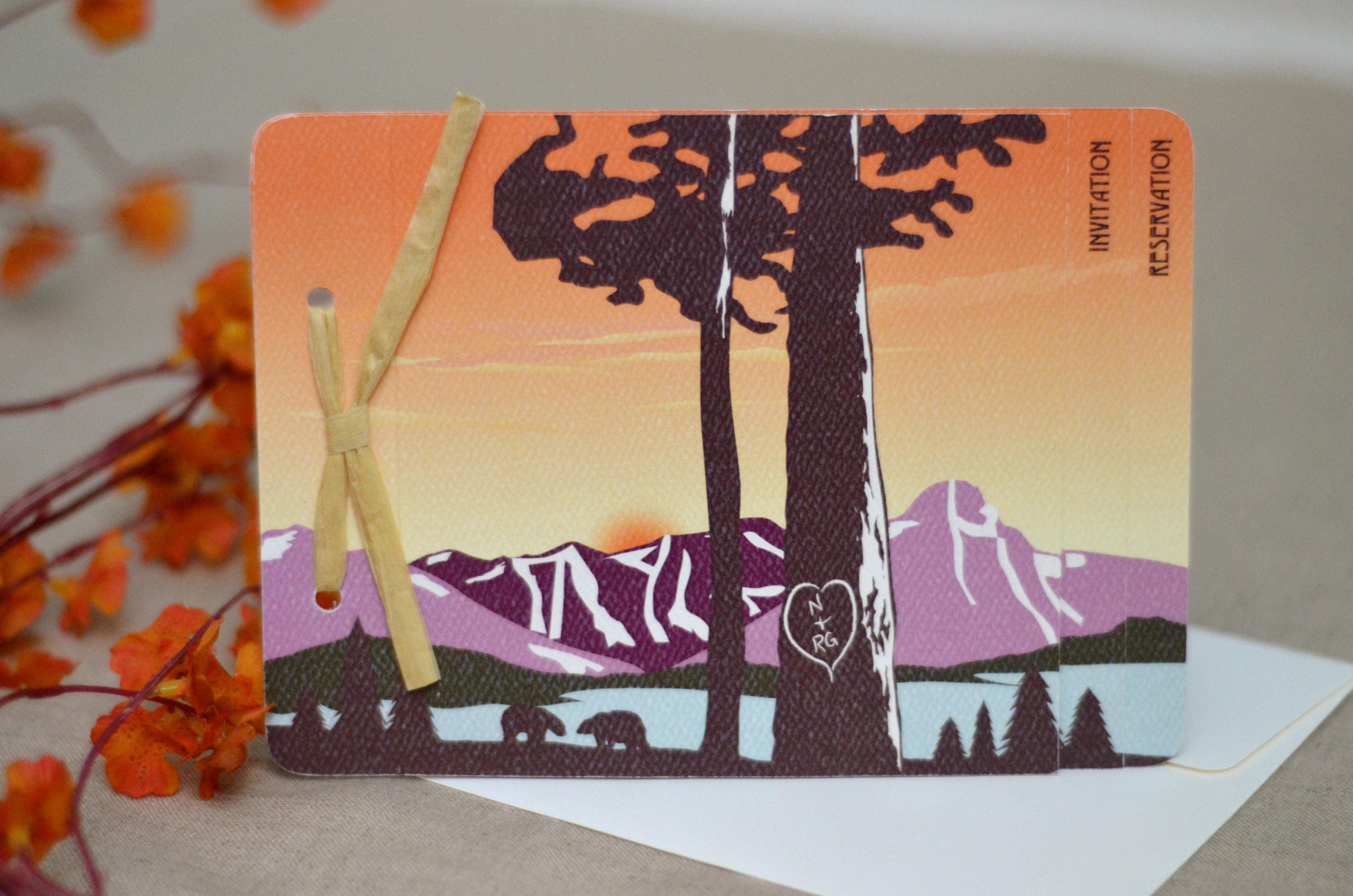 Lake Tahoe Purple Mountain Landscape Wedding Invitation 5x7 3pg Livret Booklet / A7 Envelopes - BP1
