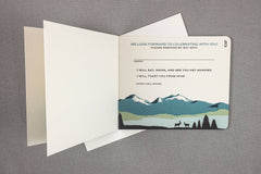 Craftsman Colorado Rocky Mountains 4pg Wedding Invitation Booklet Livret with Tear off RSVP Postcard