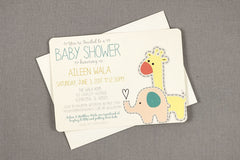 Gender Neutral Giraffe and Elephant Zoo Animals Baby Shower Invitation // Gender Neutral 5x7 Baby Shower Invite - TE1