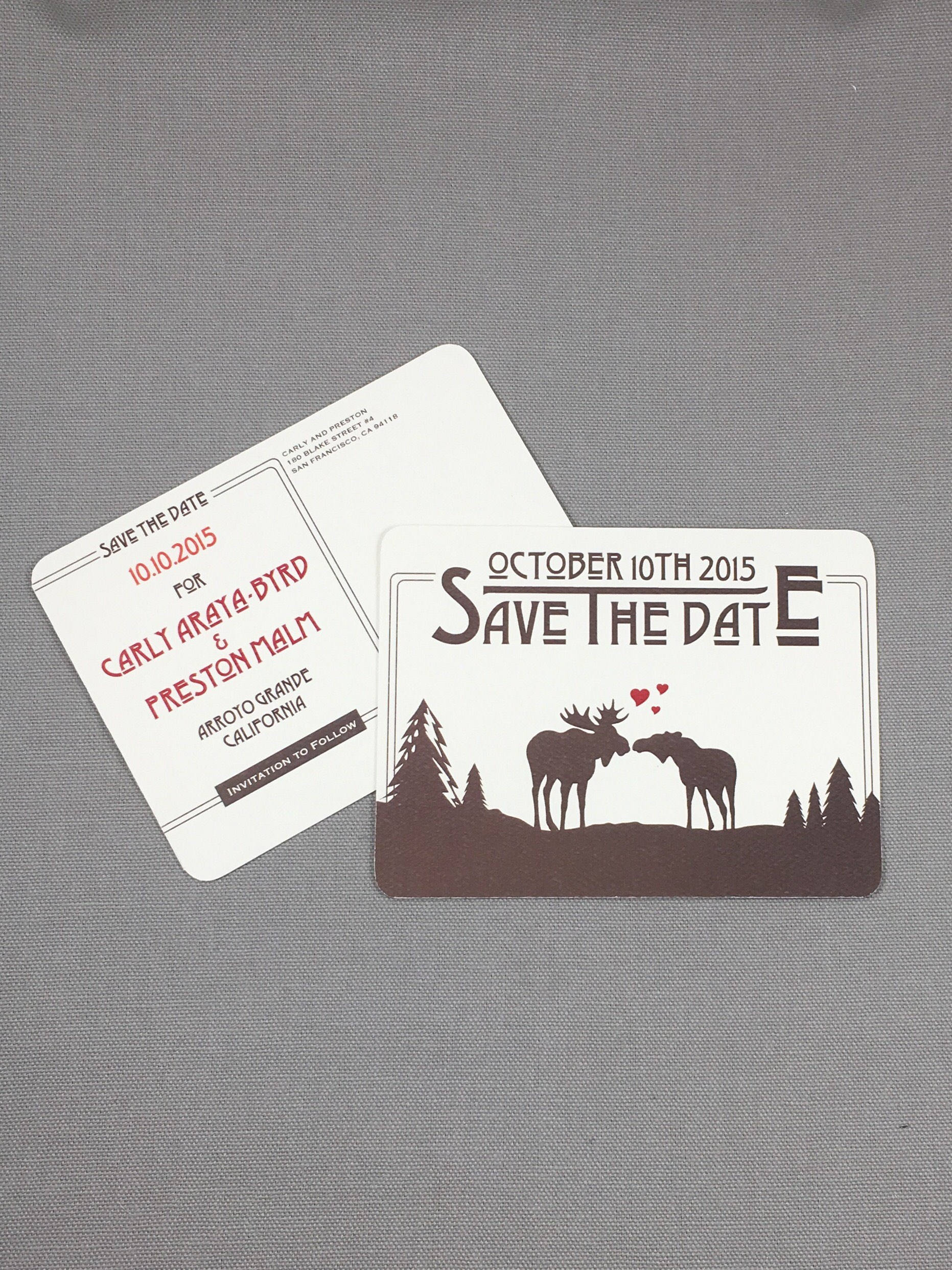 Kissing Moose Save the Date Postcards / Rustic Kissing Moose Wedding Announcement