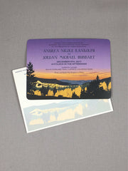 Grand Mesa Colorado Sunset Purple and Gold  Wedding Invitation with RSVP and A7 Envelopes - JA1