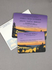 Grand Mesa Colorado Sunset Purple and Gold  Wedding Invitation with RSVP and A7 Envelopes - JA1