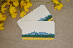 Spring Rocky Mountain Escort Cards // Tented Seating Cards // Colorado Mountain Landscape Green and Yellow Escort Cards - BP1