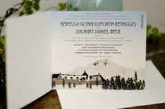 Mt. Hood Timberline Lodge Vintage Travel Landscape // Wedding Invitation Livret 2pg Booklet with Envelope