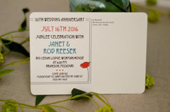 The Hideout Lodge Kirkwood California 50th Wedding Anniversary Invitation Postcard // Mountain Landscape