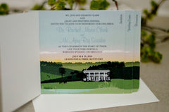 Kentucky Plantation Rolling Hills 4pg Wedding Livret Booklet Invitation with Envelope // RSVP Postcard Attached
