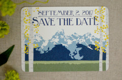Grand Teton Craftsman Spring Mountain Save The Date Postcard // Mountain Landscape