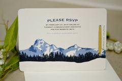 Leavenworth Winter Mountains, Craftsman, Wedding Livret 2pg Booklet Invitation with Envelope // Mountain Landscape