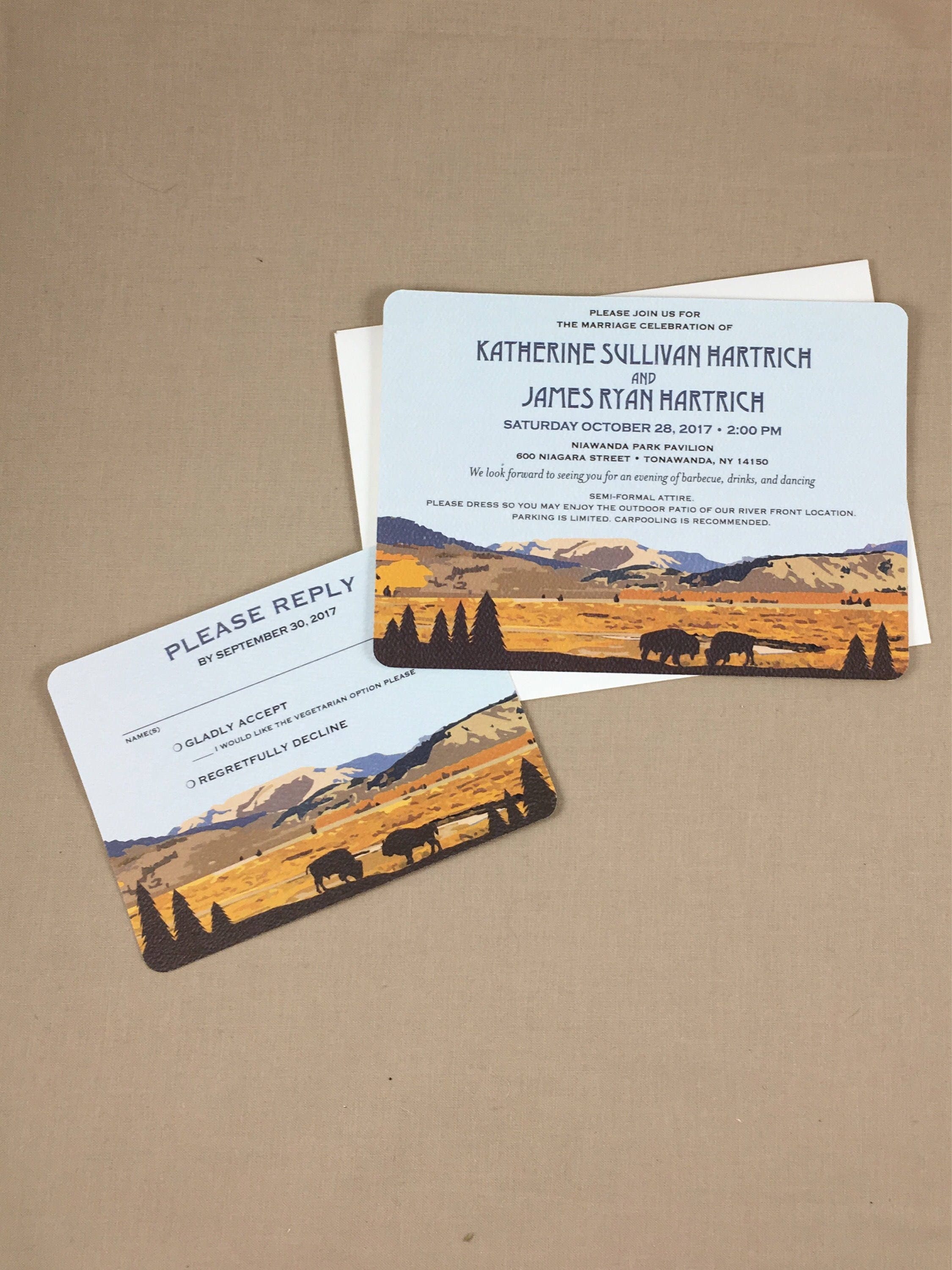 Blue Grand Tetons Wyoming 5x7 Wedding Invitation with A7 Envelopes