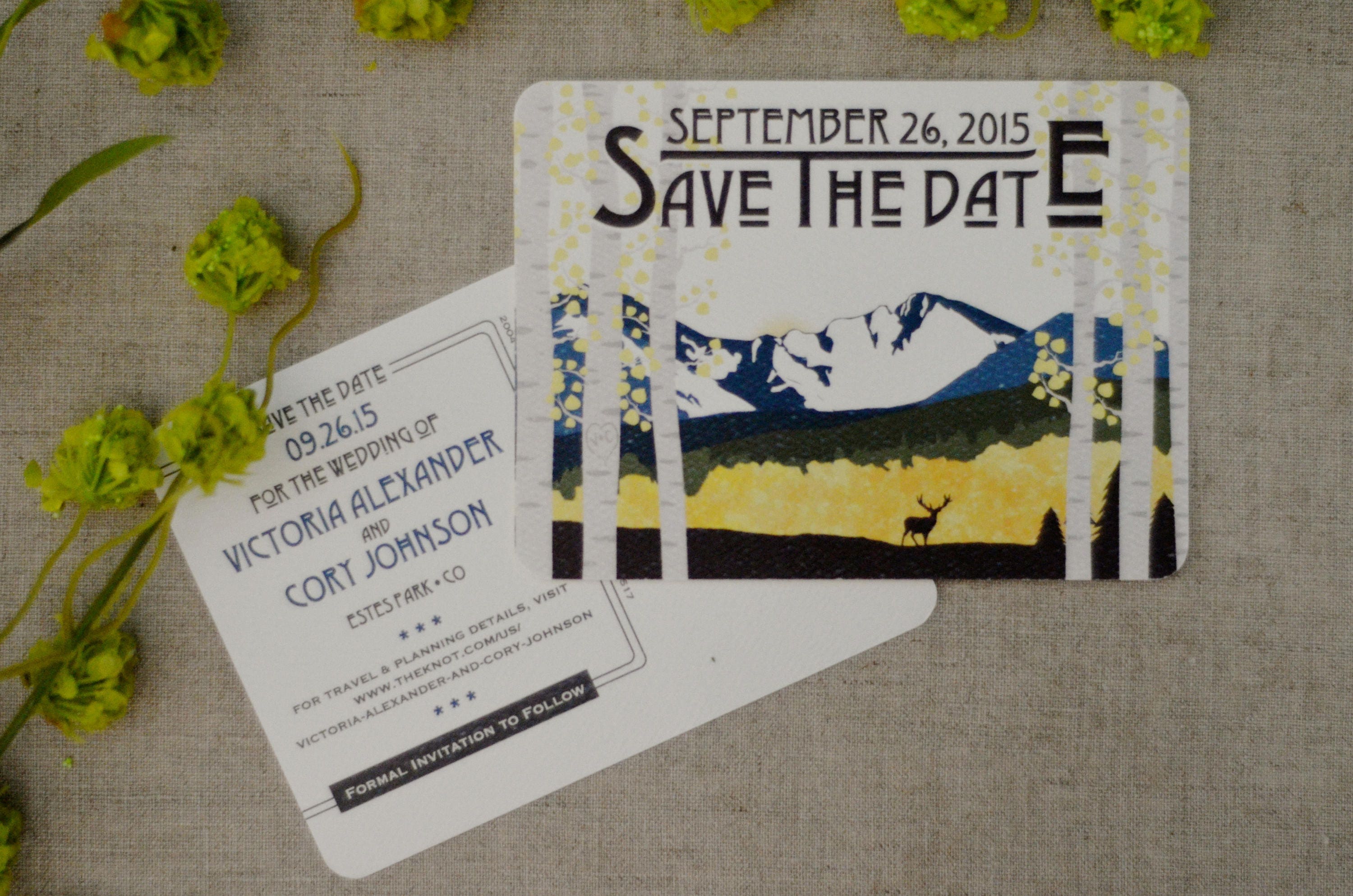 Colorado Mountain Landscape Invitation // Longs Peak Poppy Birch trees Invitation // Aspen Save The Date Postcard // BP1