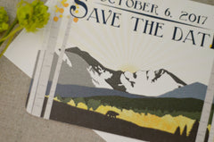 Colorado Mountain Landscape Invitation // Longs Peak Bear Birch trees Invitation // Aspen Save The Date Postcard // BP1