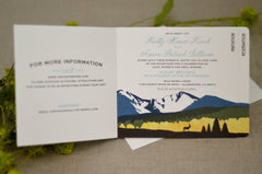 Colorado Mountain Landscape Invitation Booklet // Longs Peak Yellow Birch trees Livret 3pg Invitation with Envelope and RSVP Postcard