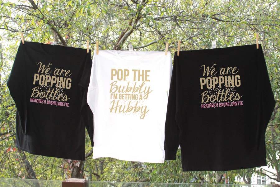 Pop the Bubbly I&#39;m Getting a Hubby and We are Popping Bottles Bachelorette Party LONG SLEEVE Shirts - Personalized with name and date