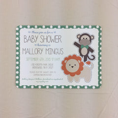 Monkey and Lion Polka Dot Shower Invitation with blank envelope // Baby Shower Invitation //DIY // Printable // Template
