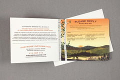 Fall Appalachian Mountains Wedding Invitation - Sunset with Wildflowers 2pg Booklet Wedding Invitation with Tear-off RSVP Postcard