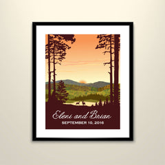 Fall Catskills at Sunset Vintage Travel 11x14 Paper Poster - Wedding Poster personalized with Names and date (frame not included)