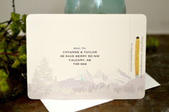 Craftsman Three Sisters Mountain Landscape Wedding Livret 3pg Booklet Invitation with Envelope and RSVP // BP1