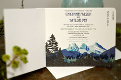 Craftsman Three Sisters Mountain Landscape Wedding Livret 3pg Booklet Invitation with Envelope and RSVP // BP1