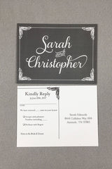 Vintage Classic Gray with Flourish Frame 5x7 Wedding Invitation with RSVP Postcard // Vintage Flourish Invitation // Ornate Scrolls - TE1