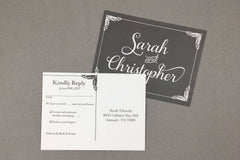 Vintage Classic Gray with Flourish Frame 5x7 Wedding Invitation with RSVP Postcard // Vintage Flourish Invitation // Ornate Scrolls - TE1