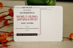 Sequoia Forest Craftsman Landscape Wedding Save the Date Postcard // Redwood Forest with Red Car Scenery