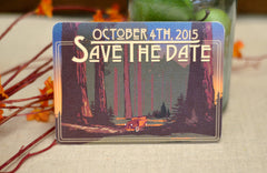 Sequoia Forest Craftsman Landscape Wedding Save the Date Postcard // Redwood Forest with Blue Scenery // BP1