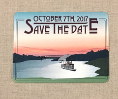 Sunset Mississippi Riverboat Save the Dates Postcards