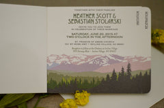 Lake Tahoe Landscape with Purple Mountain Range Sunset //3pg Livret Wedding Invitation Booklet Style with Postcard RSVP // BP1