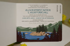 Lake Tahoe Mountain Landscape with Fannette Island Sunrise //3pg Livret Wedding Invitation Booklet Style with Postcard RSVP // BP1