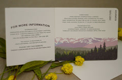Lake Tahoe Landscape with Purple Mountain Range Sunset // 4pg Livret Wedding Invitation Booklet Style with Postcard RSVP // BP1