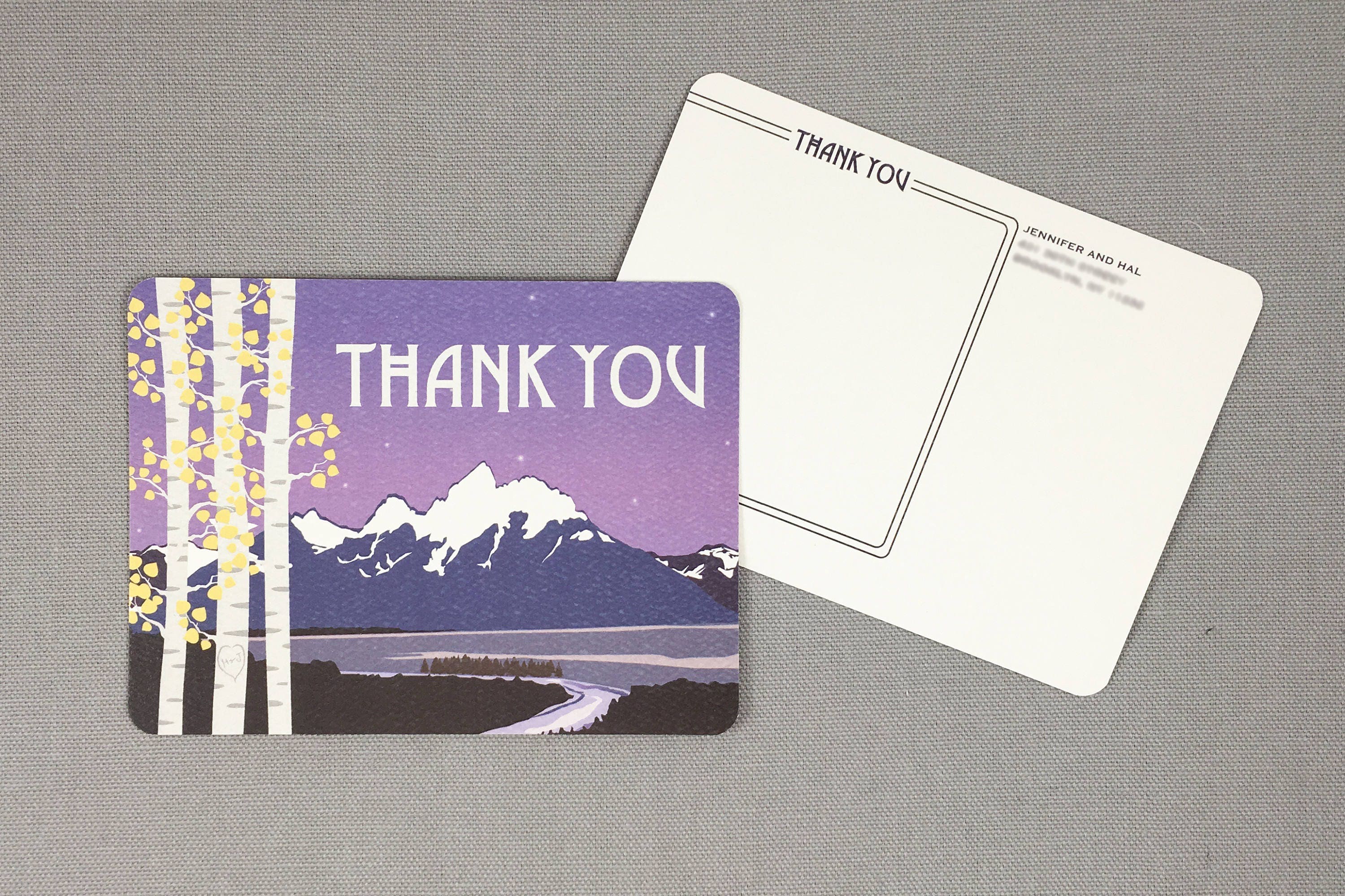 Grand Teton Purple Mountains with Purple Sunset Wedding Thank You Postcards